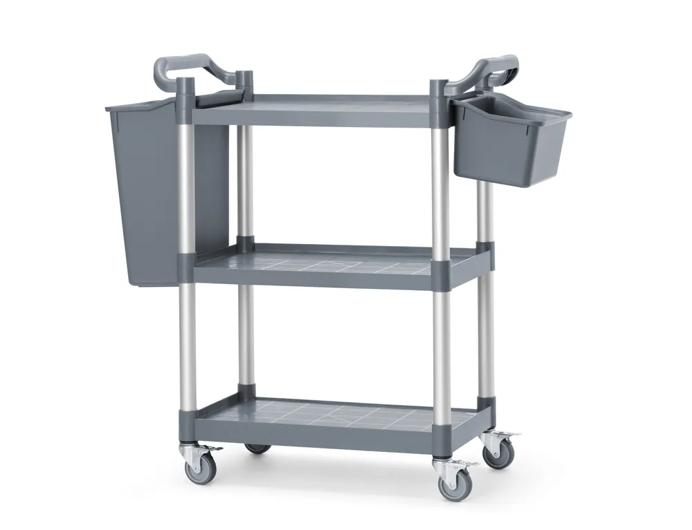 Chariot de service en polypropylène - 3 étagères, petit, AmerBox, 800x420x(H)945mm