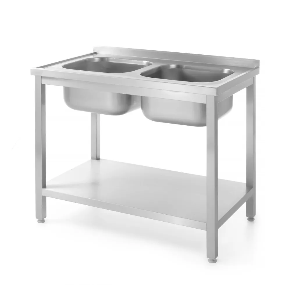 Table avec 2 éviers, avec étagère – vissée HENDI 812969
