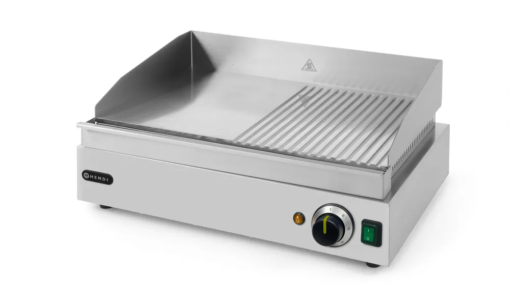 Grill - moitié rainurée, HENDI, Profi Line, 1/2 lisse, 1/2 rainuré, 230V/2400W, 550x435x(H)245mm