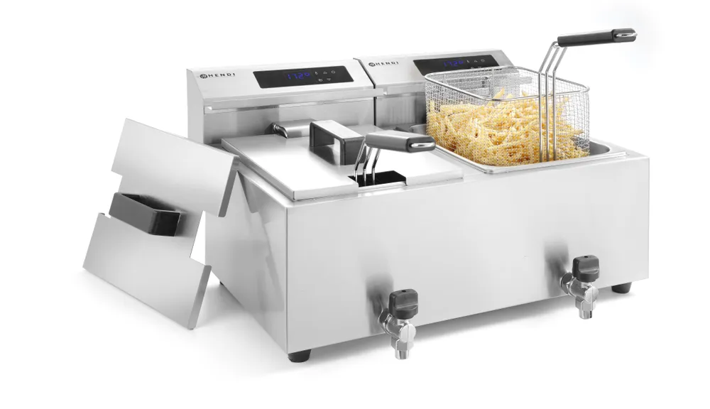Friteuse Profi Line avec robinet de vidange numérique - 2 x 8 l, HENDI, Profi Line, 16L, 230V/7000W, 605x515x(H)350mm