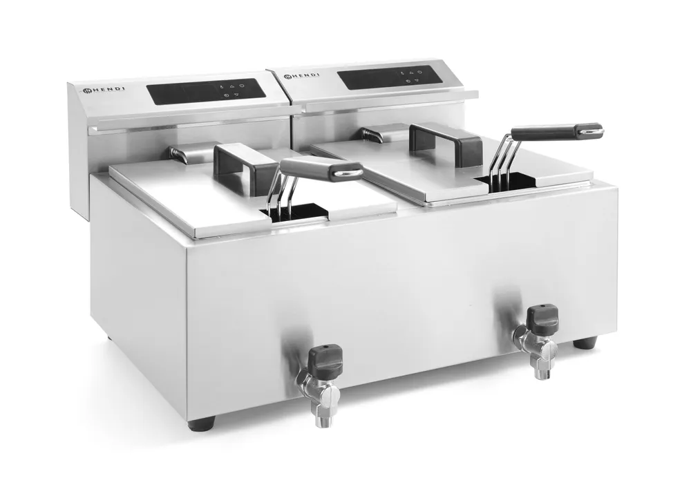 Friteuse Profi Line avec robinet de vidange numérique - 2 x 8 l, HENDI, Profi Line, 16L, 230V/7000W, 605x515x(H)350mm