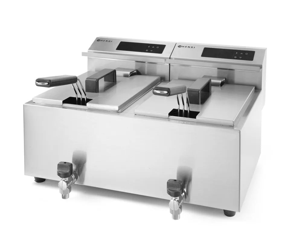 Friteuse Profi Line avec robinet de vidange numérique - 2 x 8 l, HENDI, Profi Line, 16L, 230V/7000W, 605x515x(H)350mm