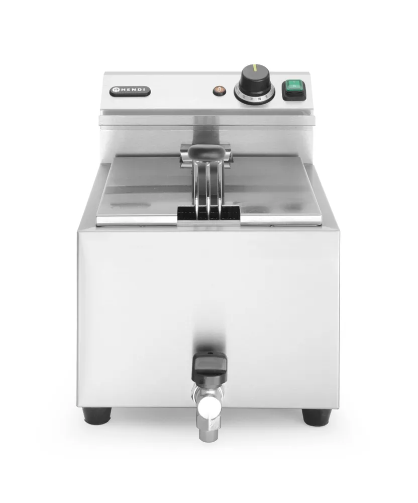 Friteuse Profi Line avec robinet de vidange - 8 l, HENDI, Profi Line, 8L, Gris clair, 230V/3500W, 305x515x(H)354mm