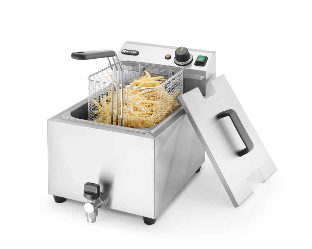 Friteuse Profi Line avec robinet de vidange - 8 l, HENDI, Profi Line, 8L, Gris clair, 230V/3500W, 305x515x(H)354mm