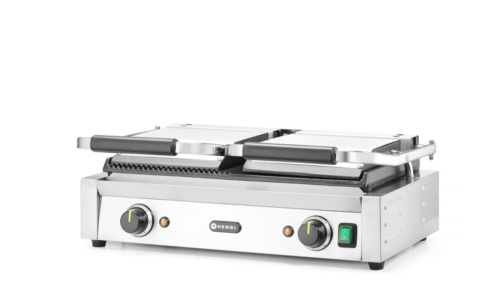 Grill de contact - modèle double, HENDI, moitié lisse, moitié rainuré, 230V/3600W, 575x430x(H)510mm