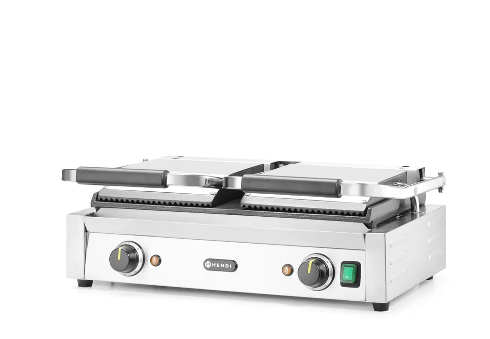 Grill de contact - modèle double, HENDI, dessus rainuré et dessous lisse, 230V/3600W, 570x395x(H)510mm