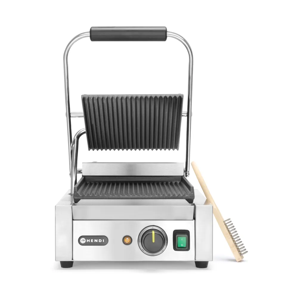 Grill de contact - modèle simple, HENDI, dessus et dessous rainurés, 230V/1800W, 310x426x(H)210mm
