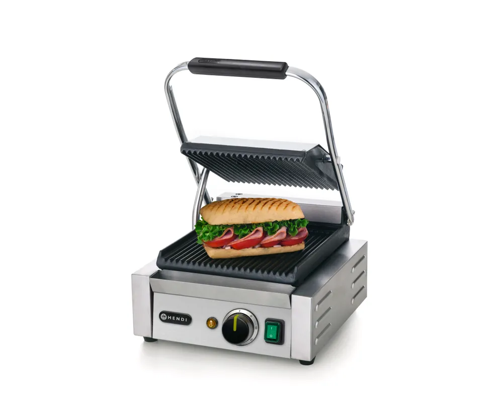 Grill de contact - modèle simple, HENDI, dessus et dessous rainurés, 230V/1800W, 310x426x(H)210mm