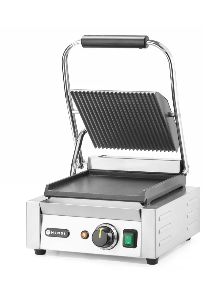 Grill de contact - modèle simple, HENDI, dessus rainuré et dessous lisse, 230V/1800W, 310x400x(H)210mm