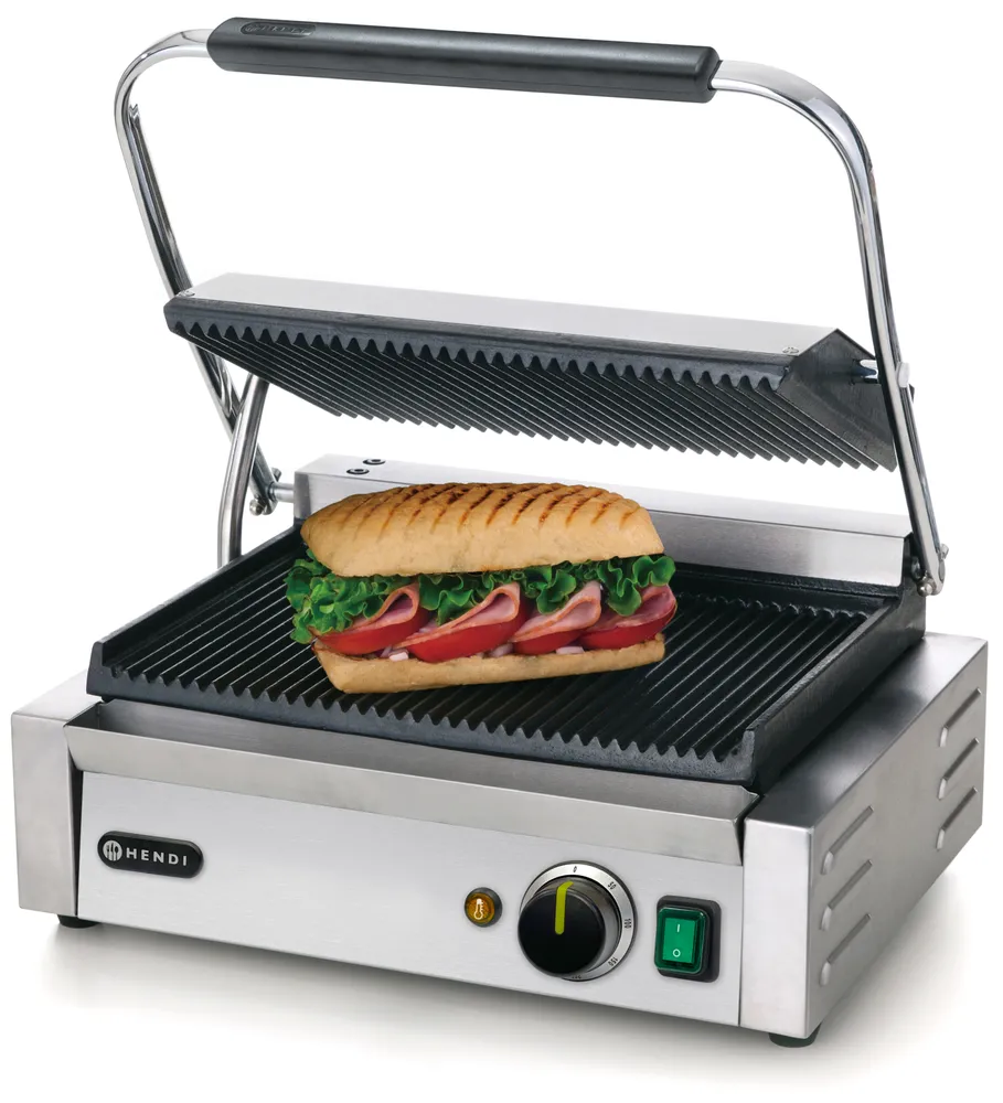 Grill de contact "Panini", HENDI, dessus et dessous rainurés, 230V/2200W, 432x396x(H)214mm