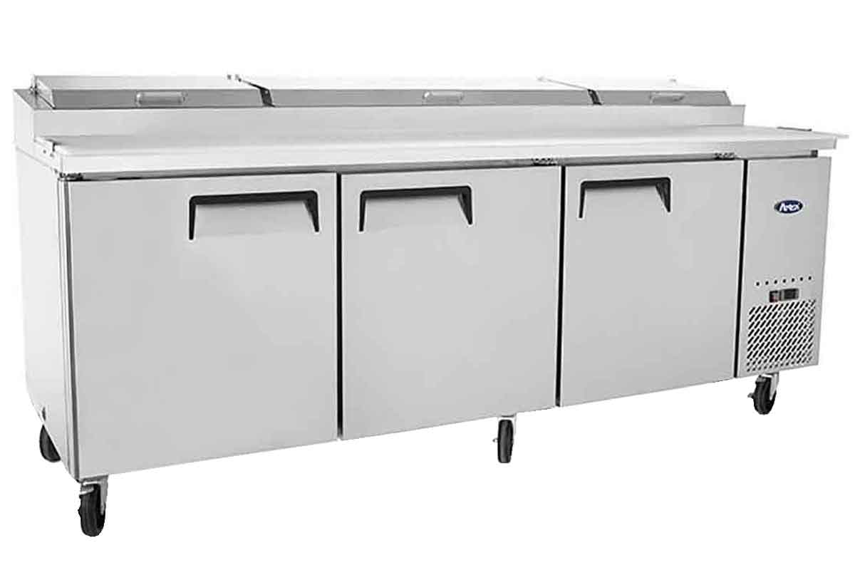 TABLE PREPARATION A PIZZAS 3 PORTES X12 BACS GN 1/3 DIM 2362x840x1100 ATOSA MPF8203GR