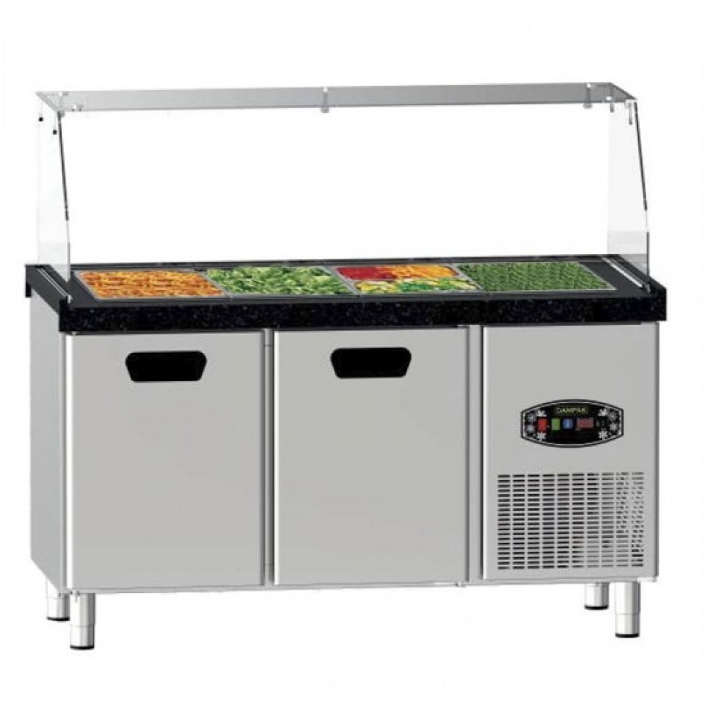 Saladette 2 portes 4 x GN 1/1 sur pied - DAMPAK -  22TBF2S-SBAR