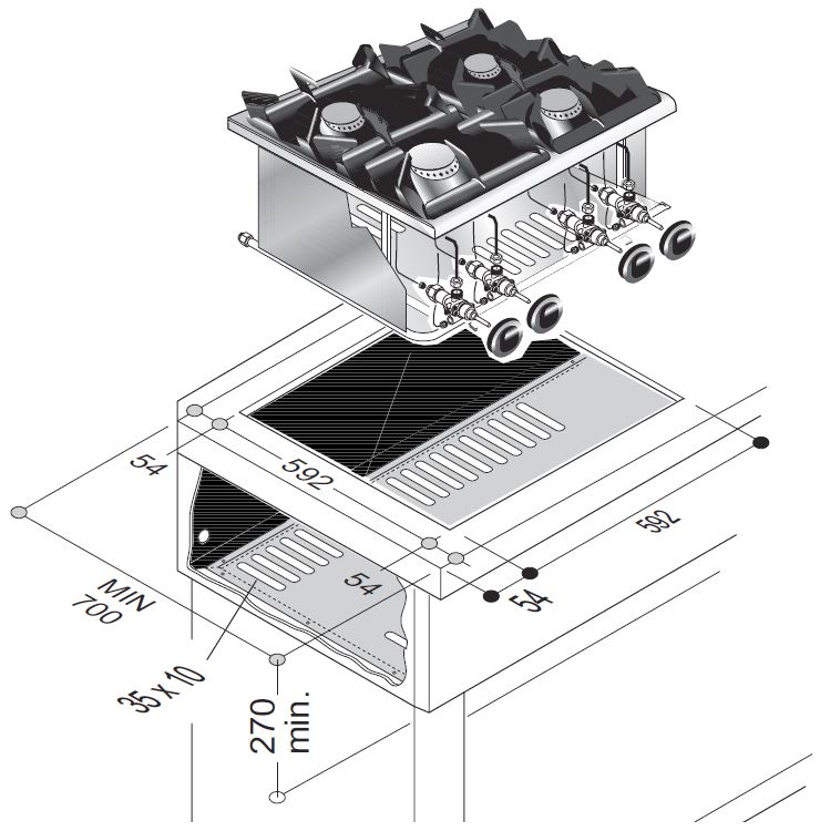 CUISINIÈRE À GAZ 4 BR. 18KW COMBISTEEL 7266.0015