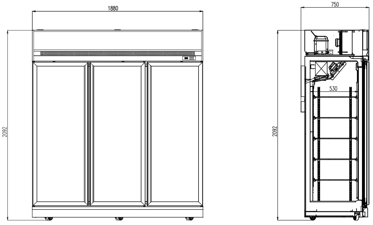 CONGÉLATEUR 3 PORTES EN VERRE INS-1530F COMBISTEEL 7455.2430