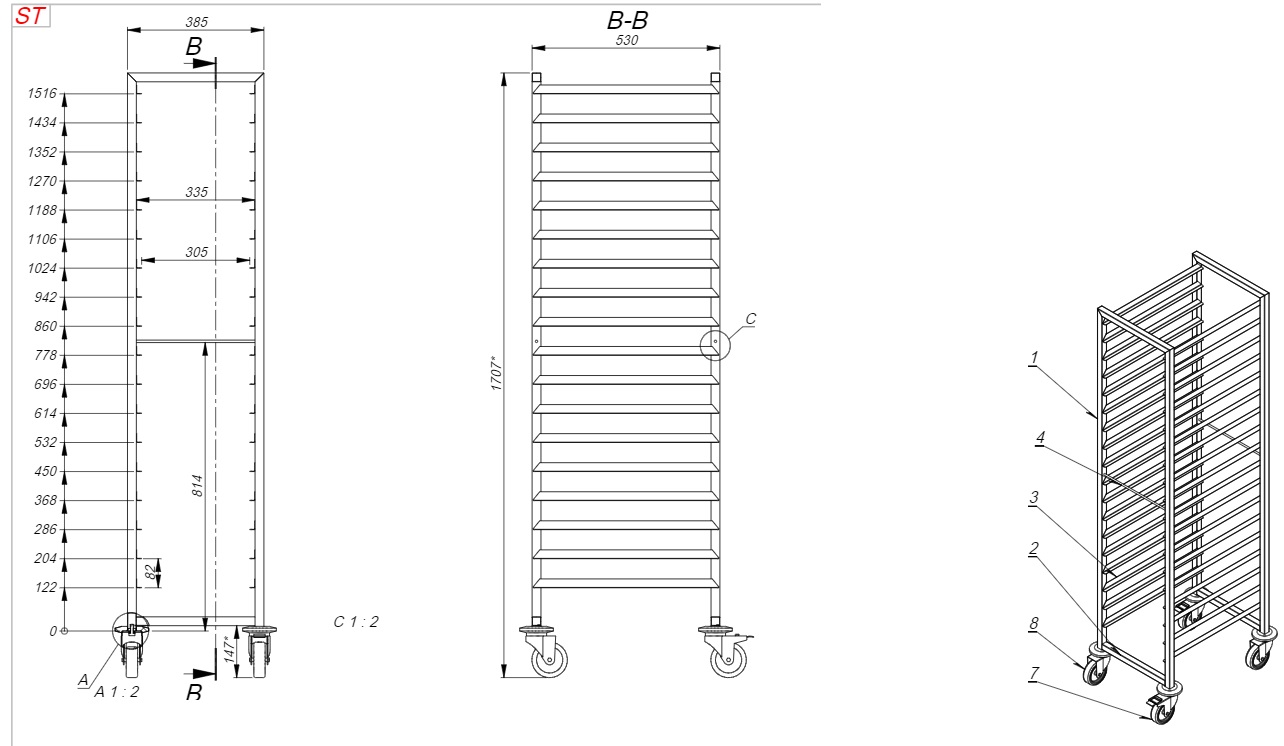 CHARIOTS DÉBRASSAGE 1/1GN 18X COMBISTEEL 7819.0012