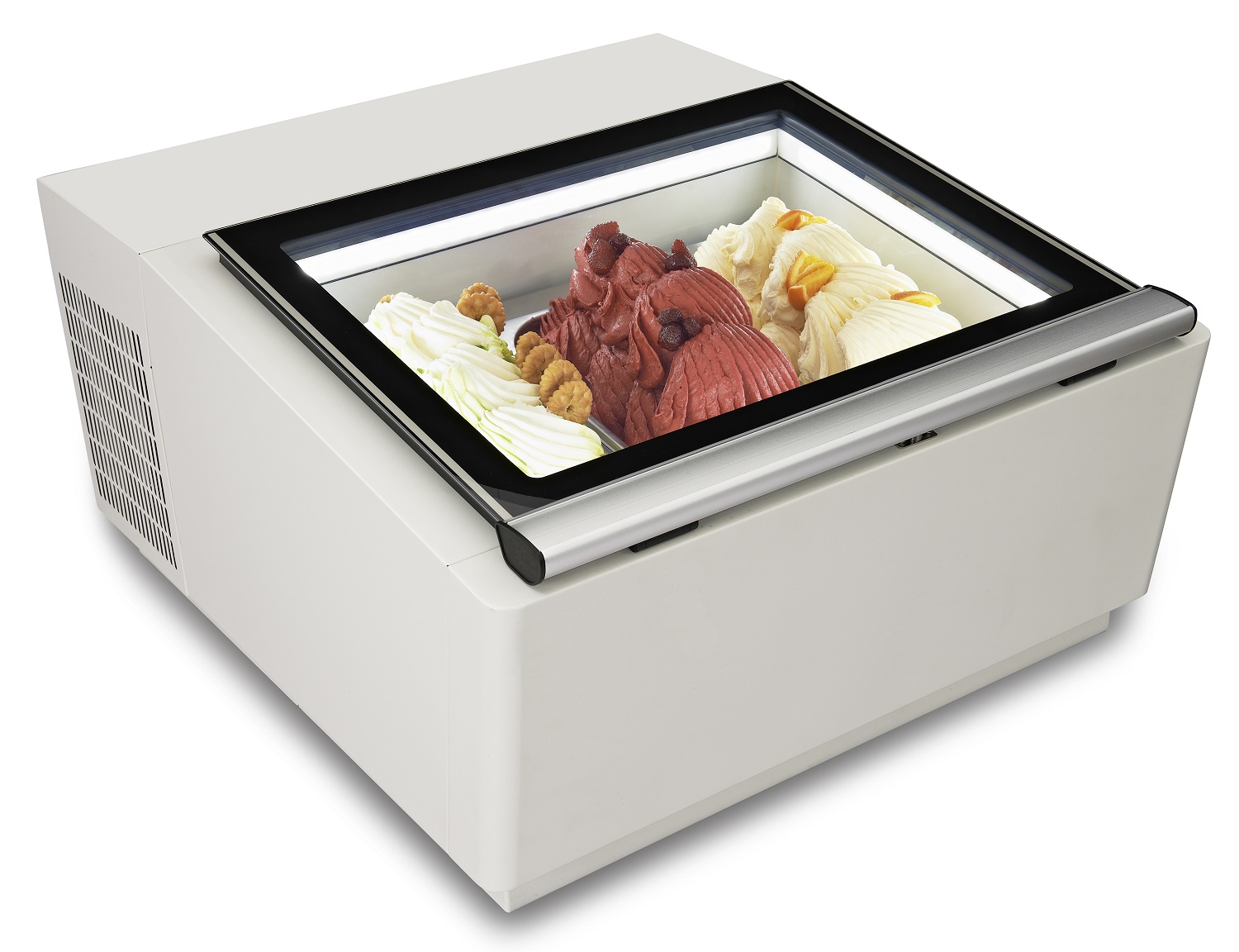 MODÈLE DE TABLE VITRINE À CREME GLACÉE BLANC  S'OUVRE DU CÔTÉ FONCTIONNEMENT COMBISTEEL 7292.0005
