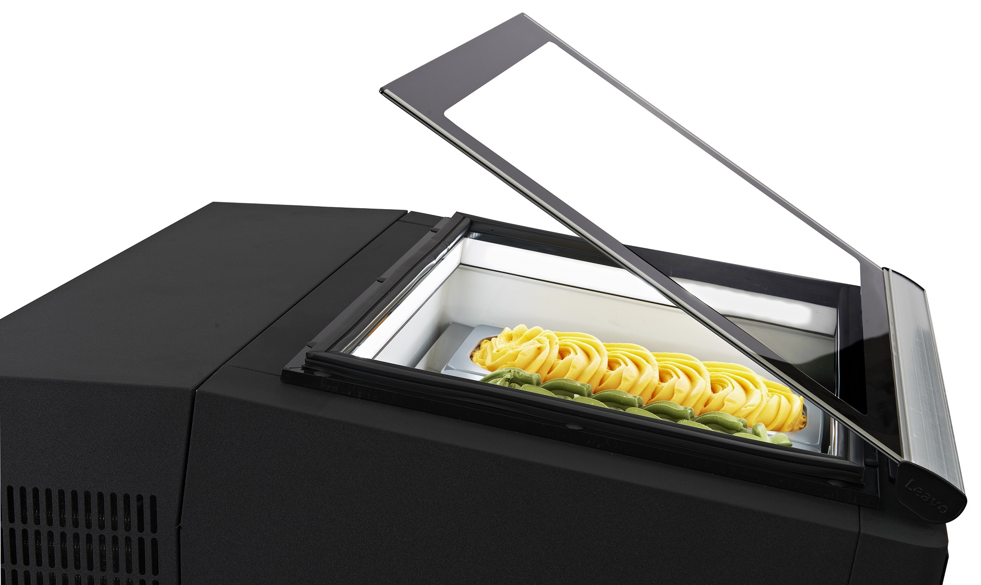 MODÈLE DE TABLE VITRINE À CREME GLACÉE NOIR  S'OUVRE DU CÔTÉ FONCTIONNEMENT COMBISTEEL 7292.0010