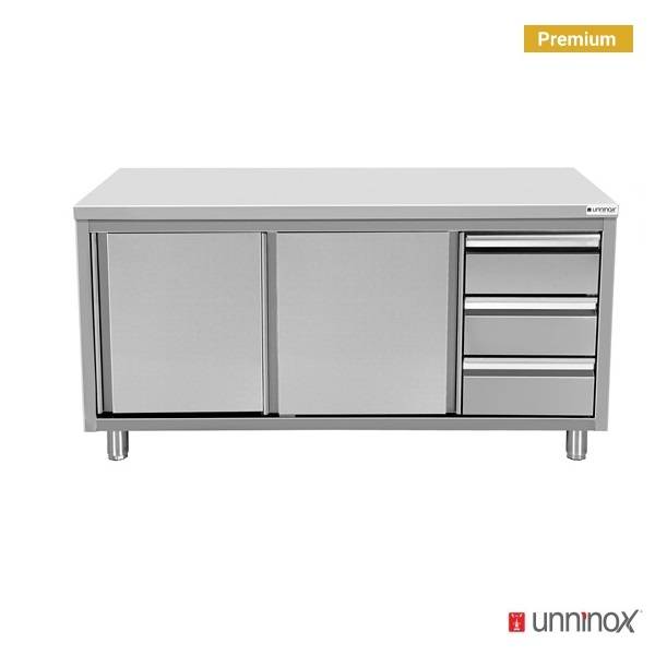 Meuble de rangement 3 tiroirs sans crédence Right-700 | 1400 x 700 x H850 mm