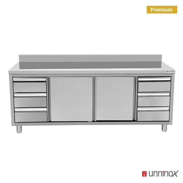 Meuble de rangement avec crédence et 3+3 tiroirs | 1800 x 700 x H850 mm