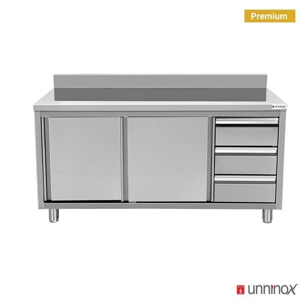 Meuble de rangement avec crédence et 3 tiroirs Right-700 | 1600 x 700 x H850 mm