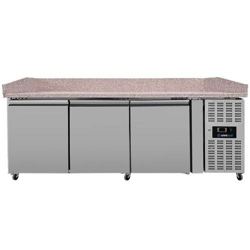 Tables réfrigérées pour pizzas | Comptoir à pizzas 3 portes - 202 x 80 x 100 cm