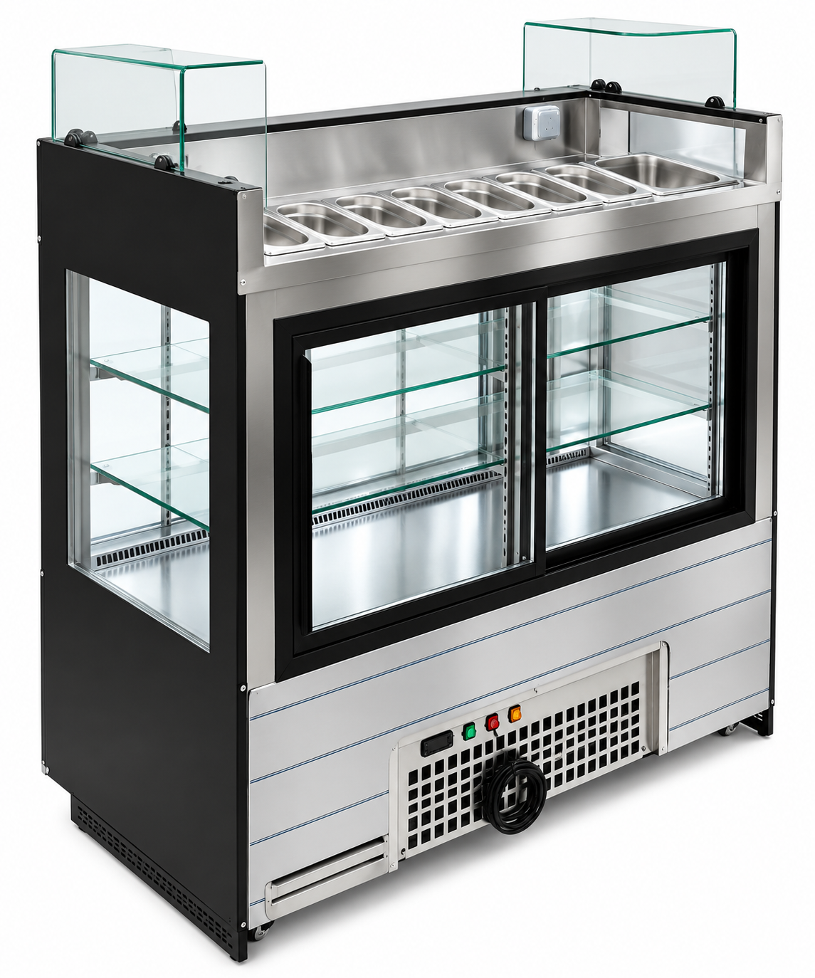 Meuble de préparation Crêpes / Snack avec vitrine réfrigérée – Noir – 140 cm