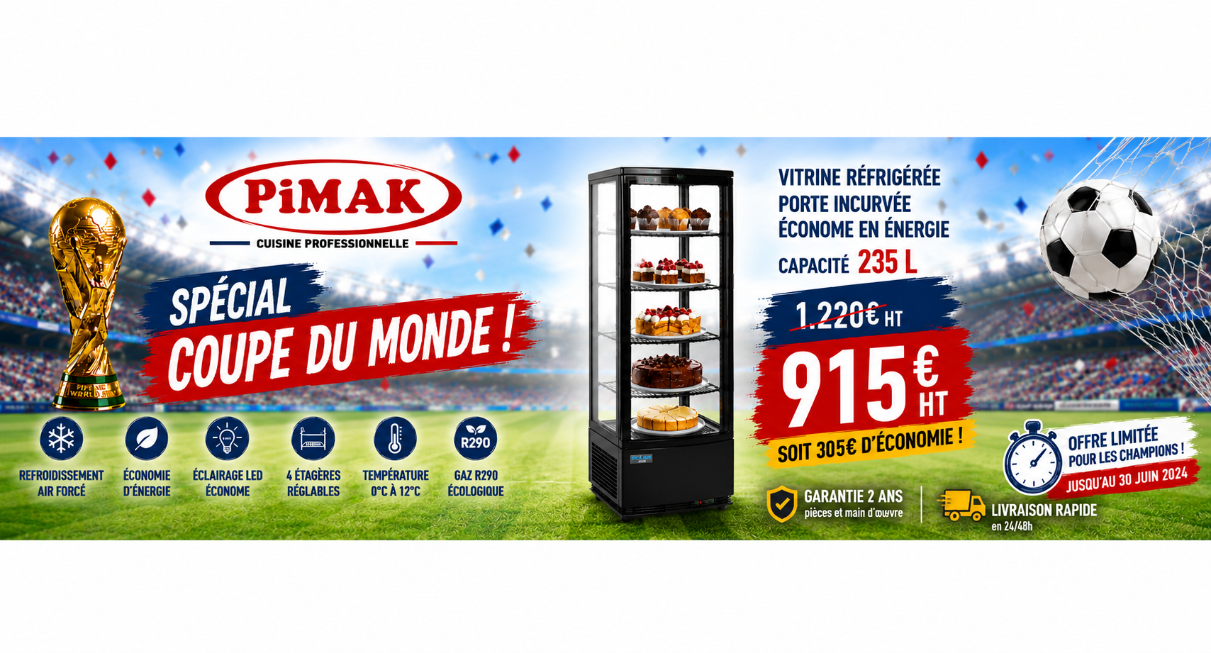 Vitrine réfrigérée porte incurvée économe en énergie Polar